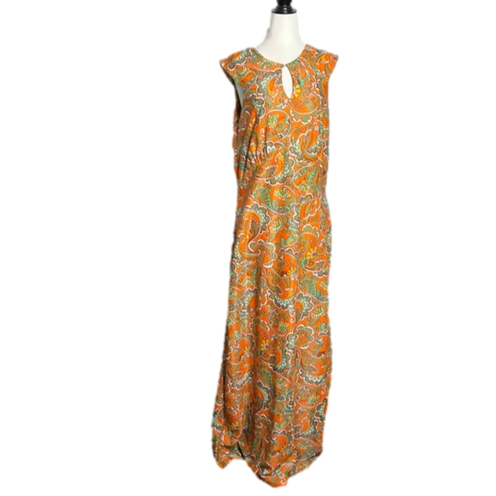 Vintage Nina Active Wear by Hanna Sleeveless Orange Paisley Maxi Dress